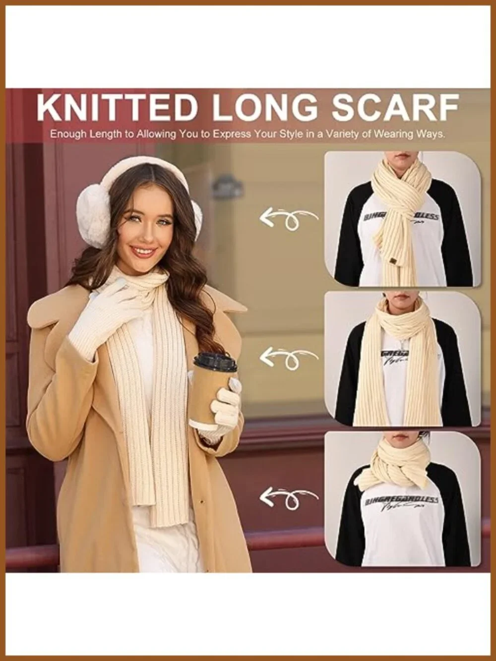 5PC Acrylic Winter Set Beanie Scarf Gloves Earmuffs Socks